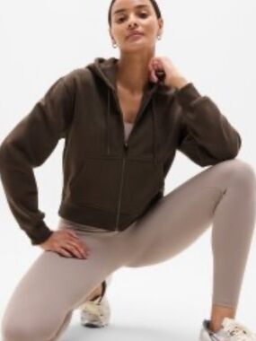 Athleta Dark Brown Zip-Up Hooded Sweatshirt